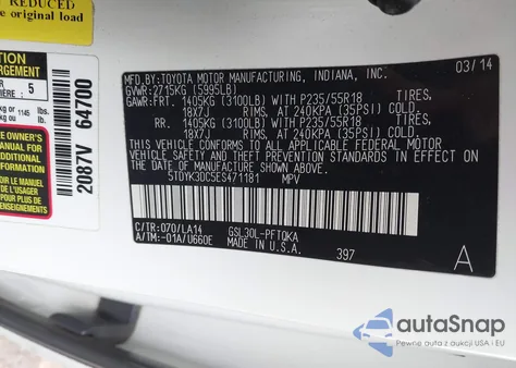 2014 Toyota Sienna Limited V6 7 Passenger from USA, damaged, VIN 5TDYK3DC5ES471181